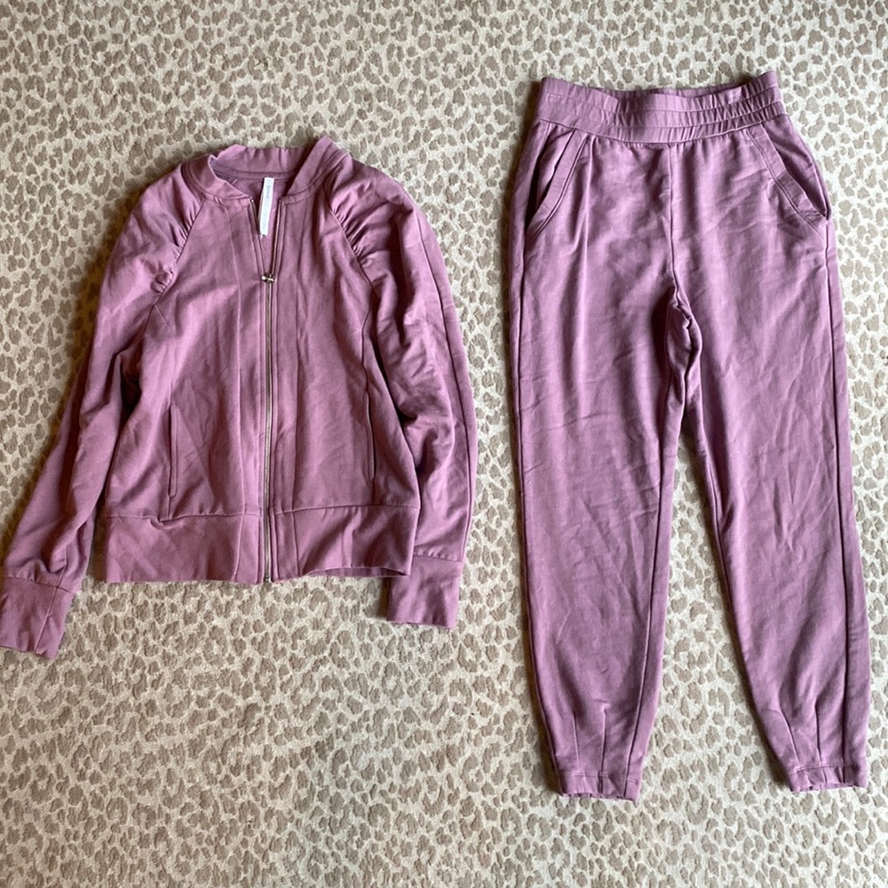 Iris Setlakwe Bamboo & Cotton Dusty Rose Pink Track Suit, size S.